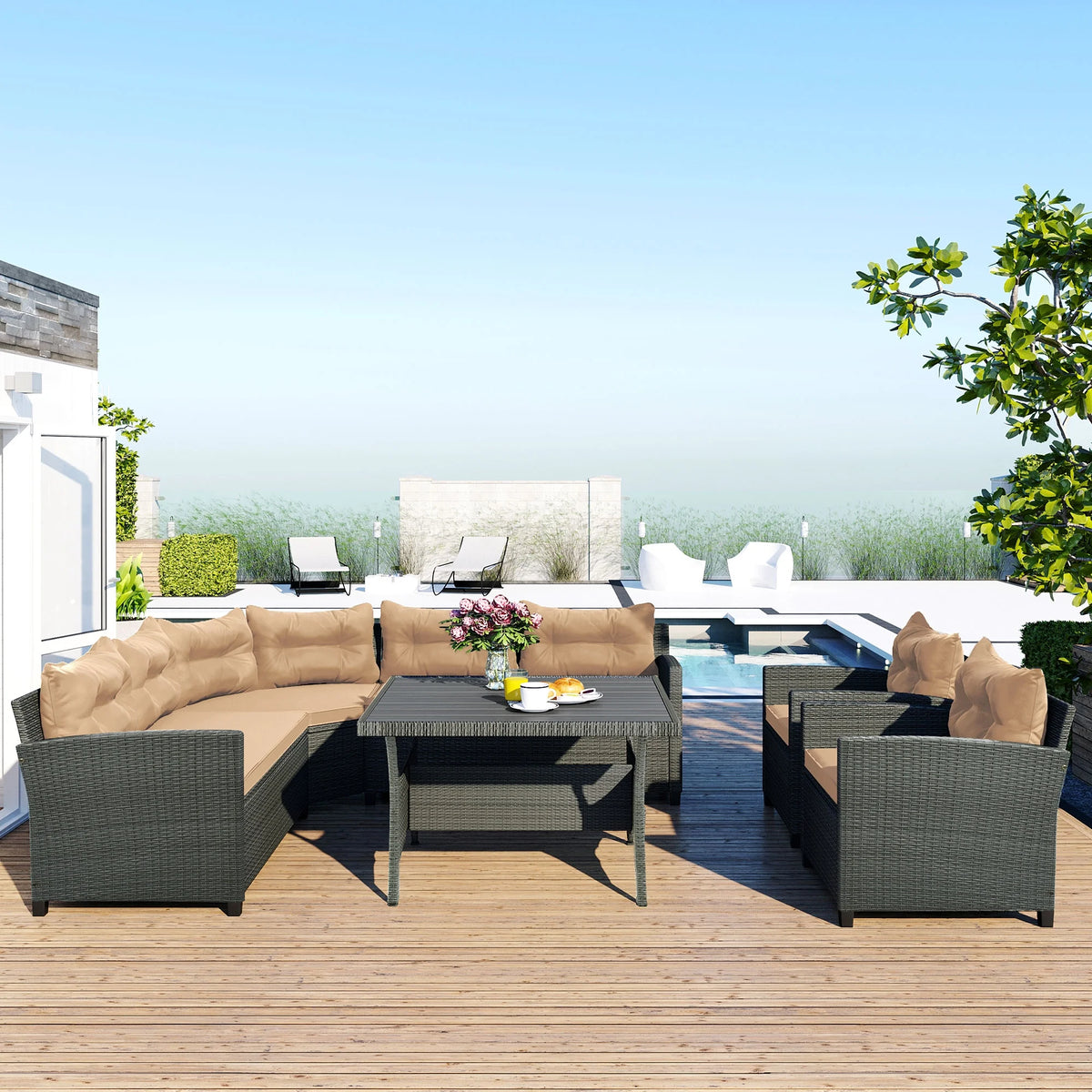 6-Piece Outdoor Wicker Sofa Set with Cushions and Pillows J617