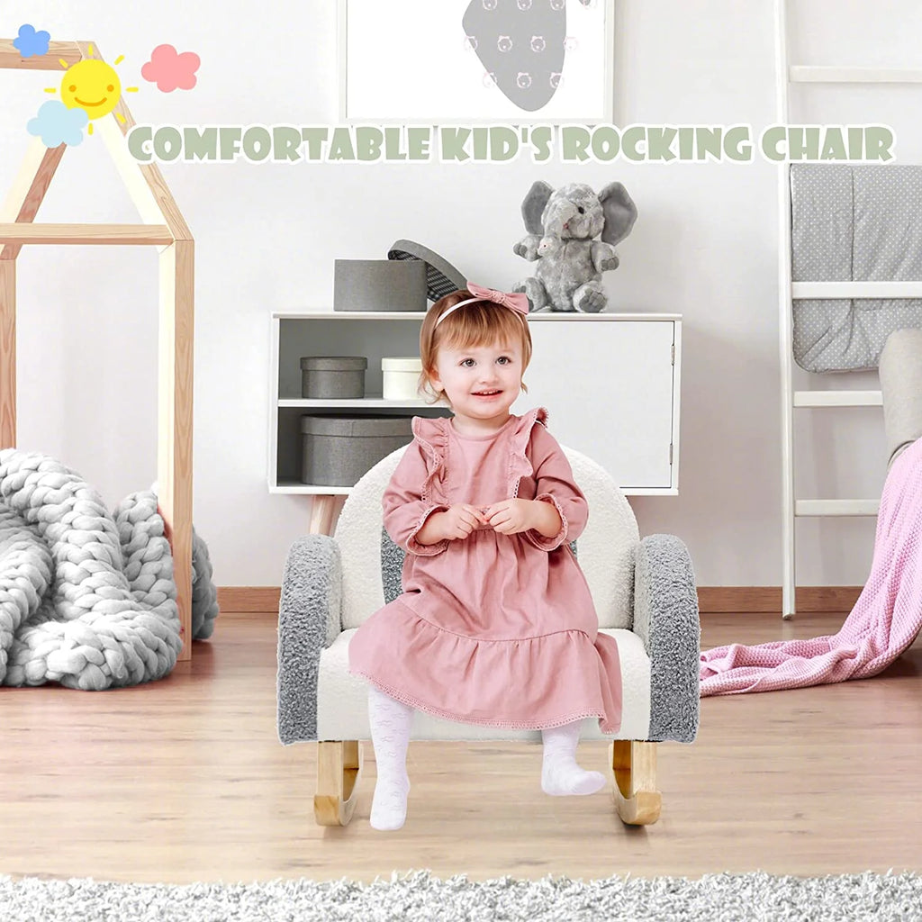 Grey Toddler Rocking Chair with Solid Wooden Frame A64360