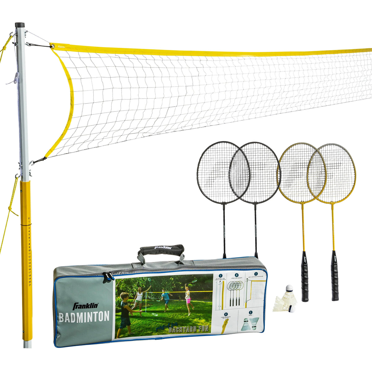 Badminton Net Family Set with 4 Steel Rackets and 2 Birdies A7168