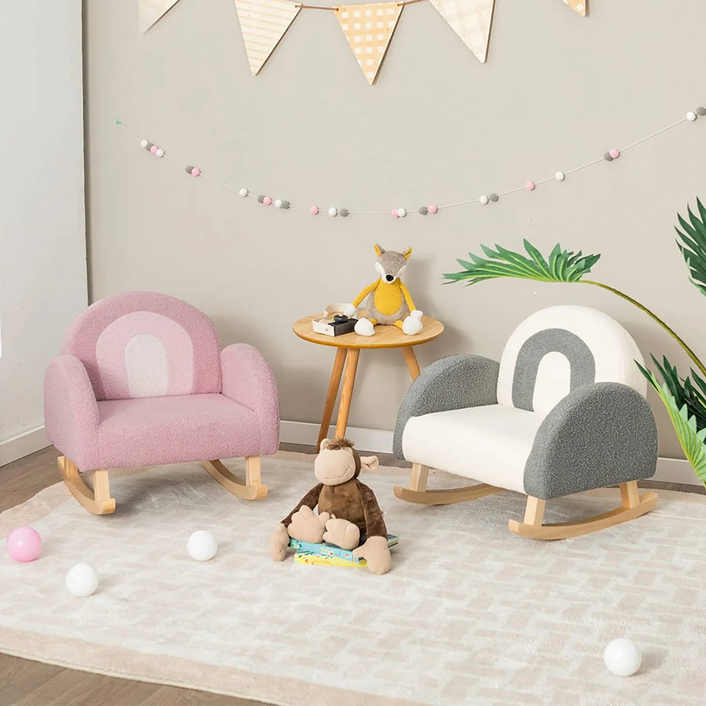 Grey Toddler Rocking Chair with Solid Wooden Frame A64360