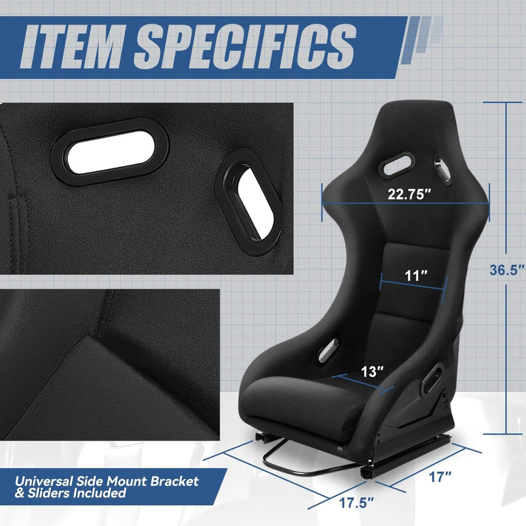 Black Fabric Bucket Racing Seats, Set of 2 P786