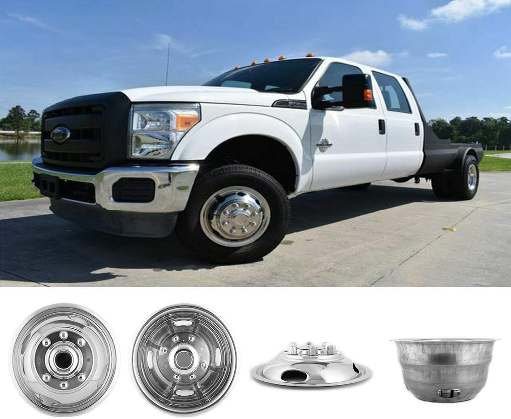 4pcs 17 Stainless Steel Polished Wheel Simulators Hub Caps Rim Covers with Removable Centre Cap Y11495