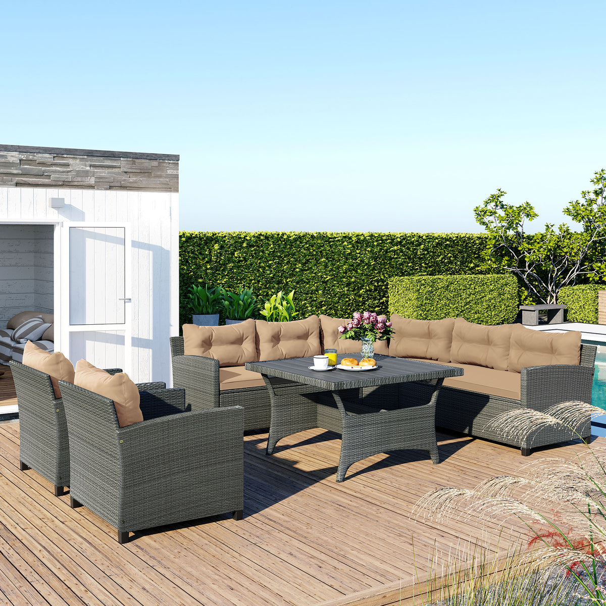 6-Piece Outdoor Wicker Sofa Set with Cushions and Pillows J617