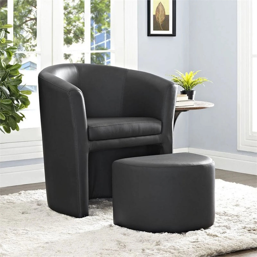 Black 2 Piece Faux Leather Accent Chair Set with Ottoman R695