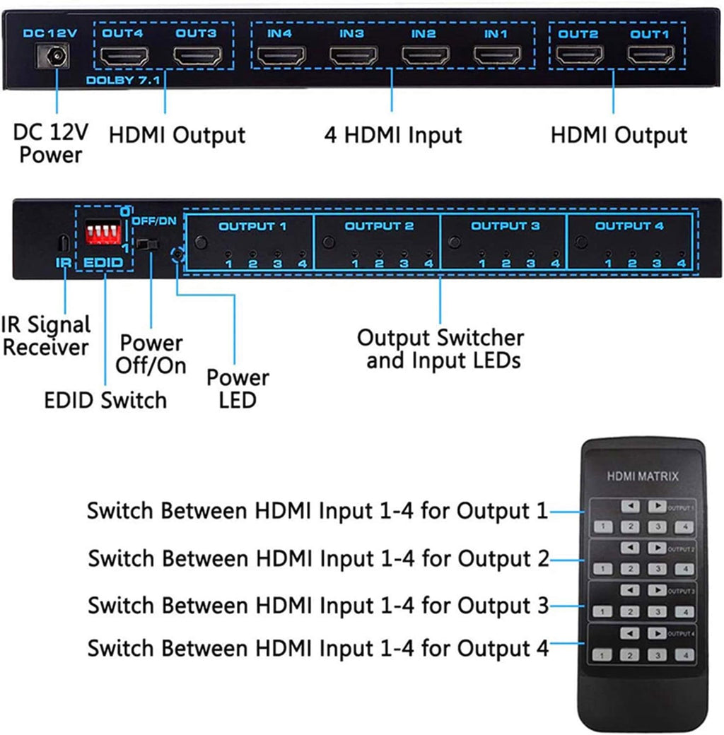 4K HDMI Matrix Switcher 4x4 with Infrared Remote Control E531343