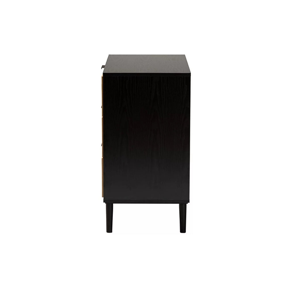 Espresso Brown Wood and Rattan 3-Drawer Dresser Z28758