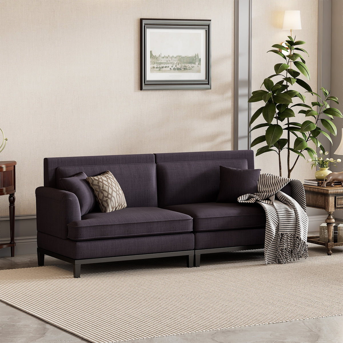 Grey Sleeper Loveseat with 2 Throw Pillows M82316