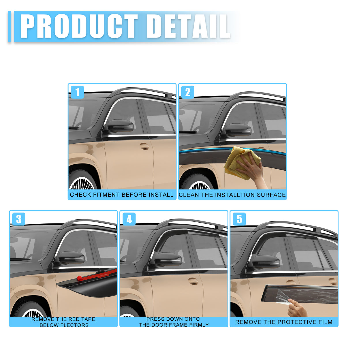 Black Window Vent Visor Deflectors Rain Guards L75218