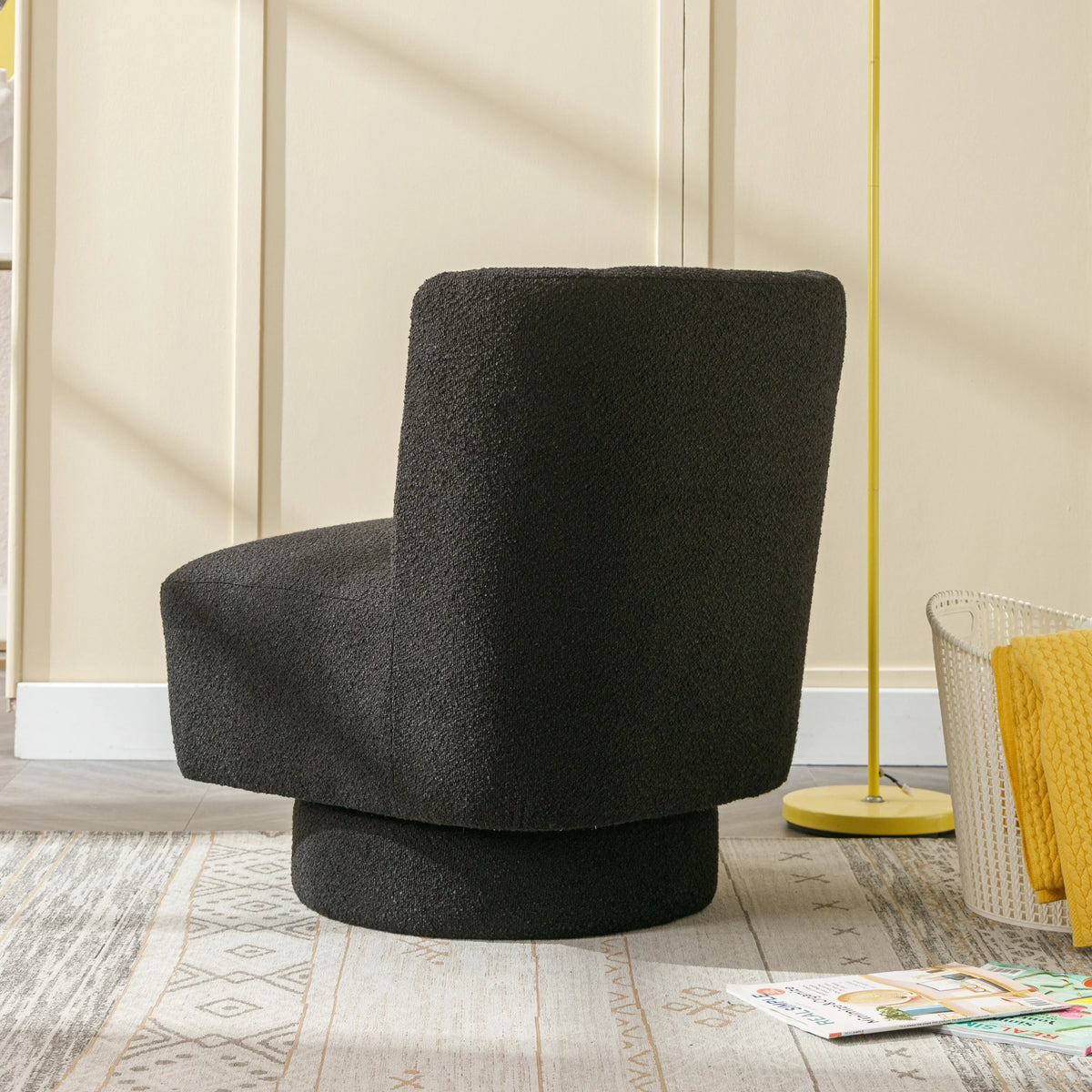Black 360 Degree Swivel Accent Barrel Chair B65208
