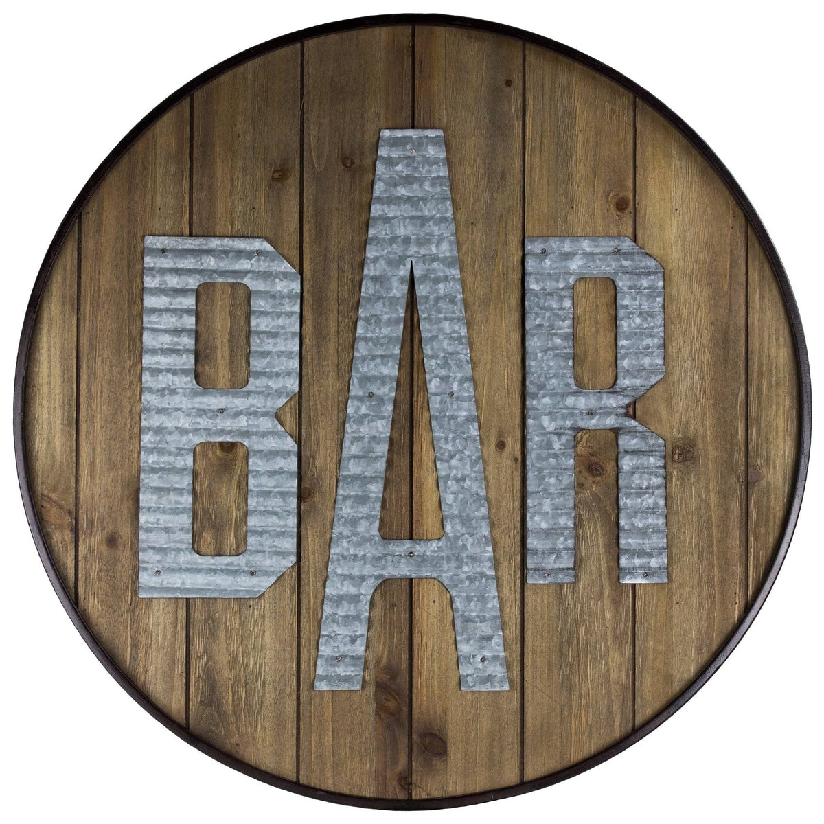 Round Rustic Wood Galvanized Metal Bar Sign M76960