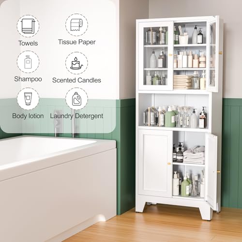 Tall White Metal Storage Cabinet with 3 Adjustable Shelves and 2 Doors B4890
