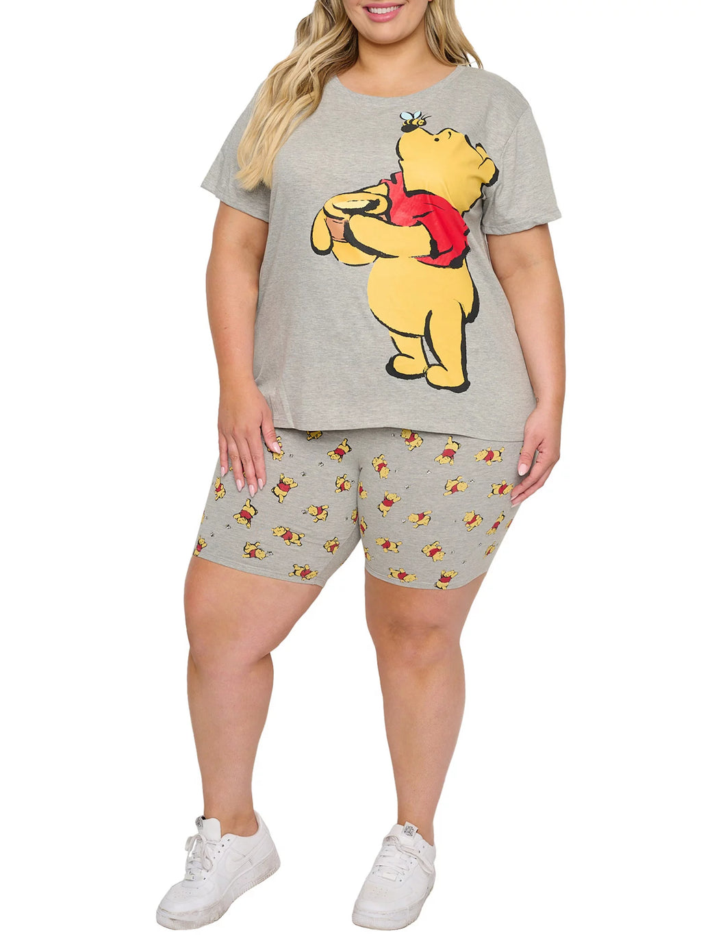 Gray Plus Size T-Shirt & Bike Shorts 2-Piece Set V128