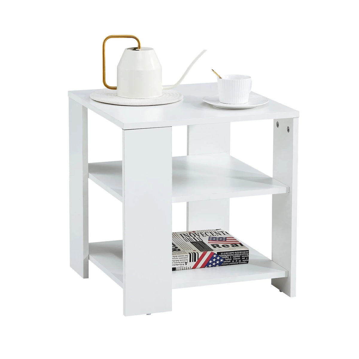 White 3 Tier Wood Square Nightstand R66896