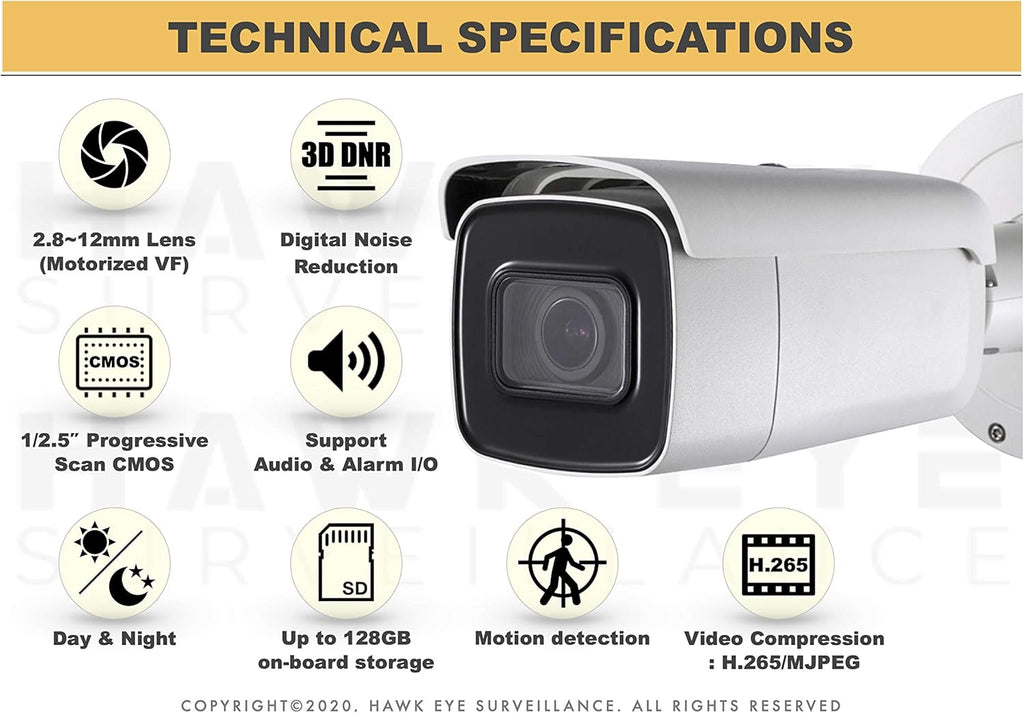 4K PoE Security IP Camera 8MP Vari-Focal Bullet Onvif Weatherproof 2.8-12mm Motorized Lens W21131