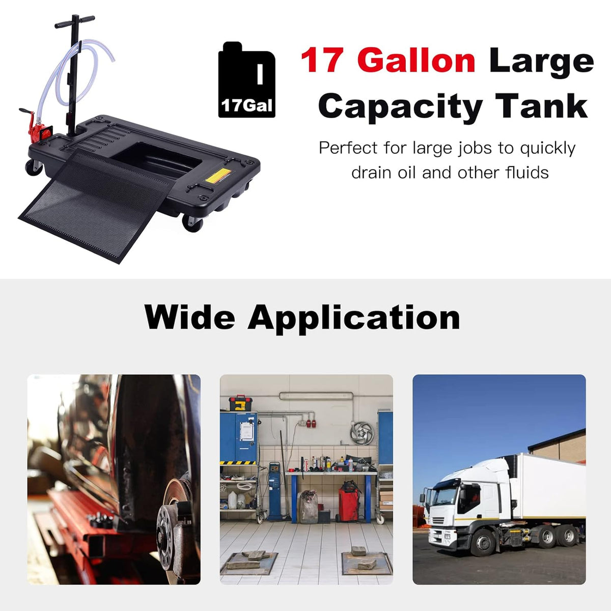 Black 17 Gallon Low Profile Oil Drain Pan with Pump F93183