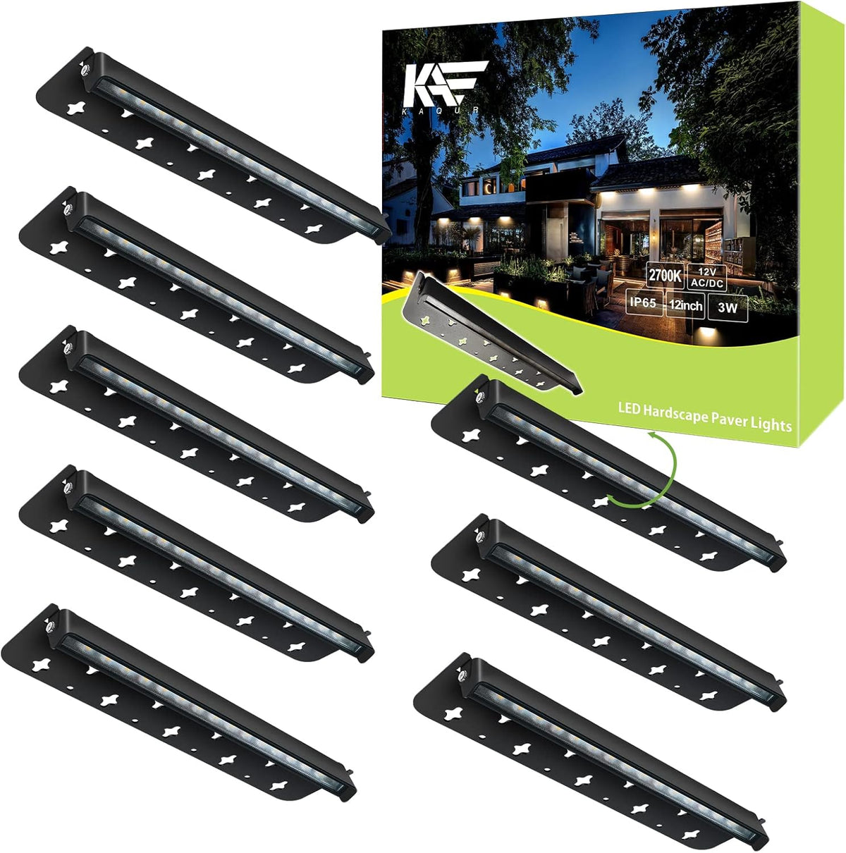 12 Inch 3W LED Integrated Hardscape Paver Lighting, 12V AC/DC Low Voltage Landscape Lights, IP65 Outdoor Step Light, 2700K Soft White, 8-Pack K9073