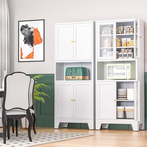 Tall White Metal Storage Cabinet with 3 Adjustable Shelves and 2 Doors B4890