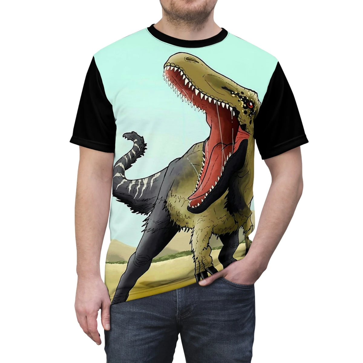 Angry Dinosaur Screamer Abstract Printed Unisex AOP Cut & Sew Tee P38827