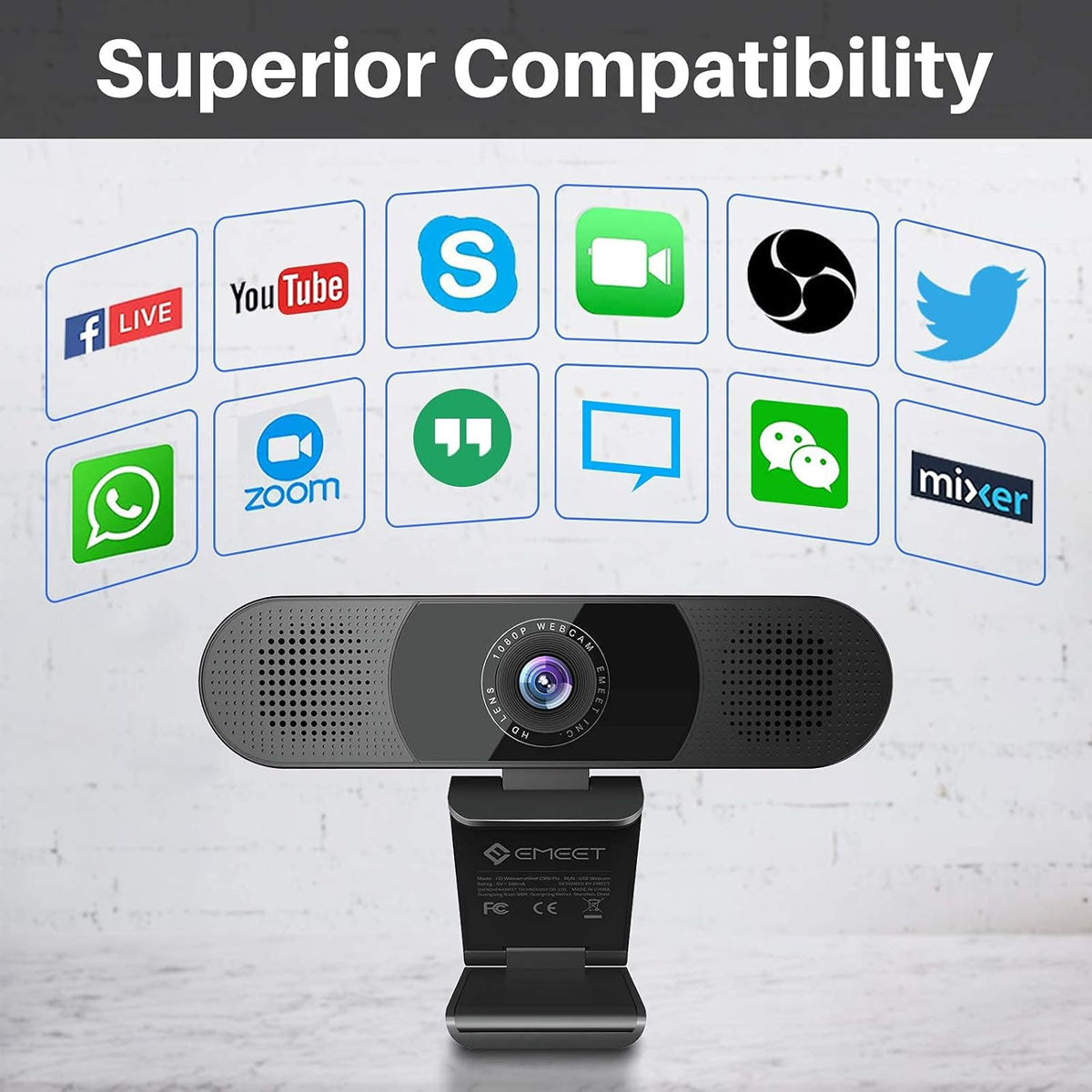 3 in 1 Webcam with Microphone, 2 Speakers, 4 Built-in Omnidirectional Microphone Arrays, 1080P E956
