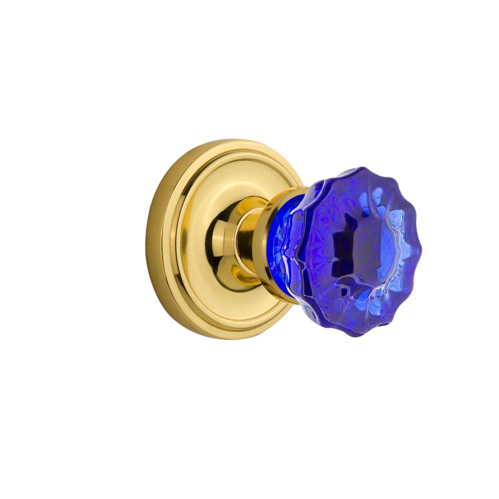 Cobalt Crystal Unlacquered Brass Interior Mortise Door Knob O356