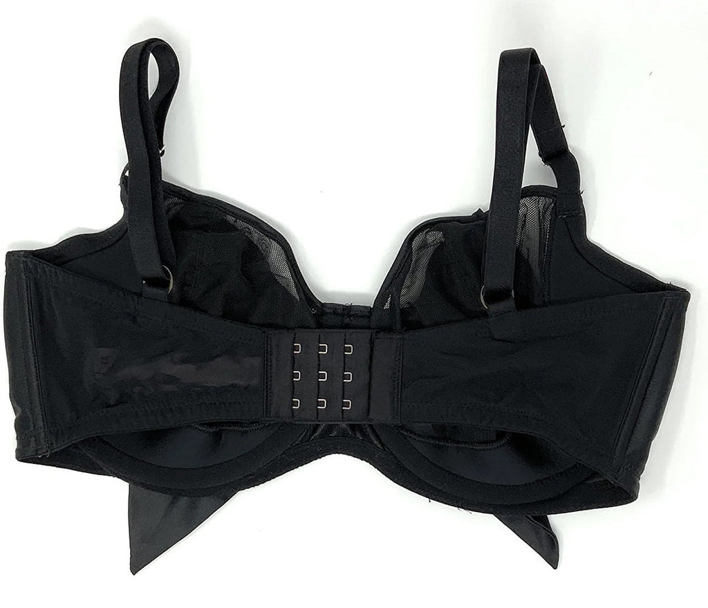 Push-Up Bra Black Mesh Satin Bow 36DD X4380