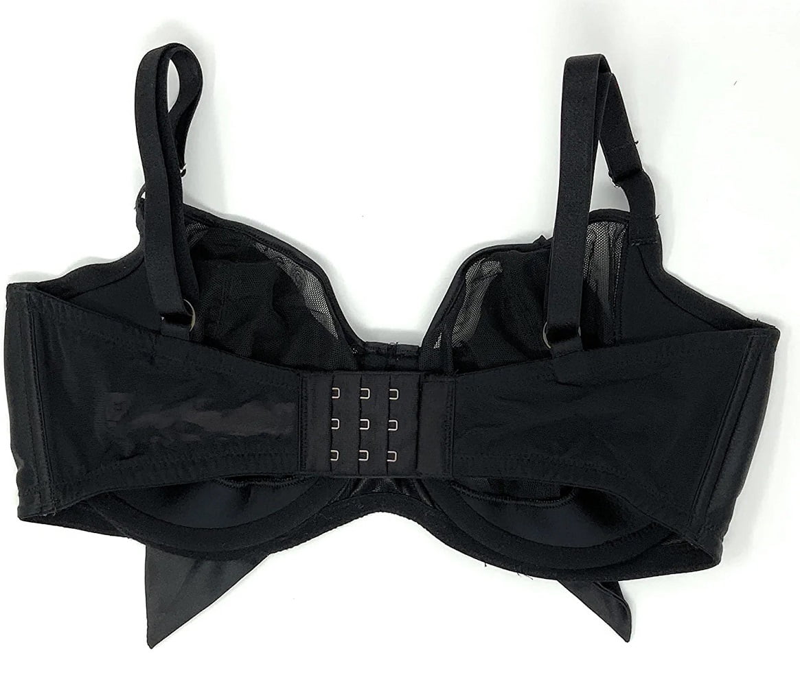Push-Up Bra Black Mesh Satin Bow 36DD X4380