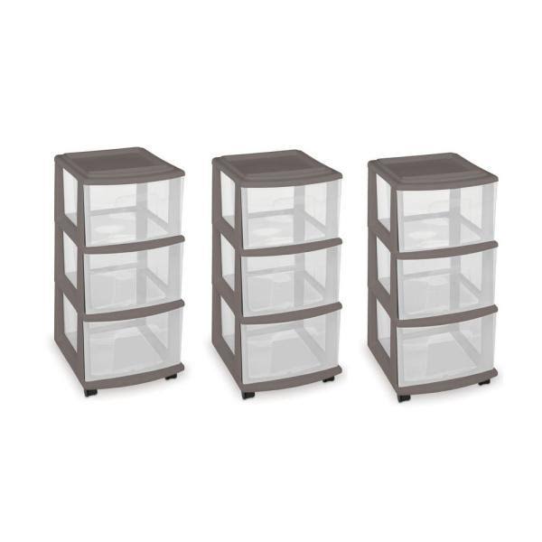 3 Drawer Medium Cart with Casters, Grey, Set of 3 E311