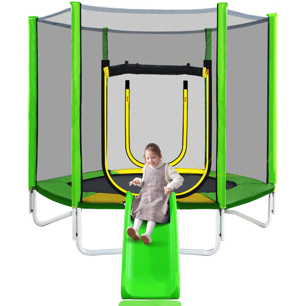 7Ft Round Trampoline with Safety Enclosure Net, Slide and Ladder D894307