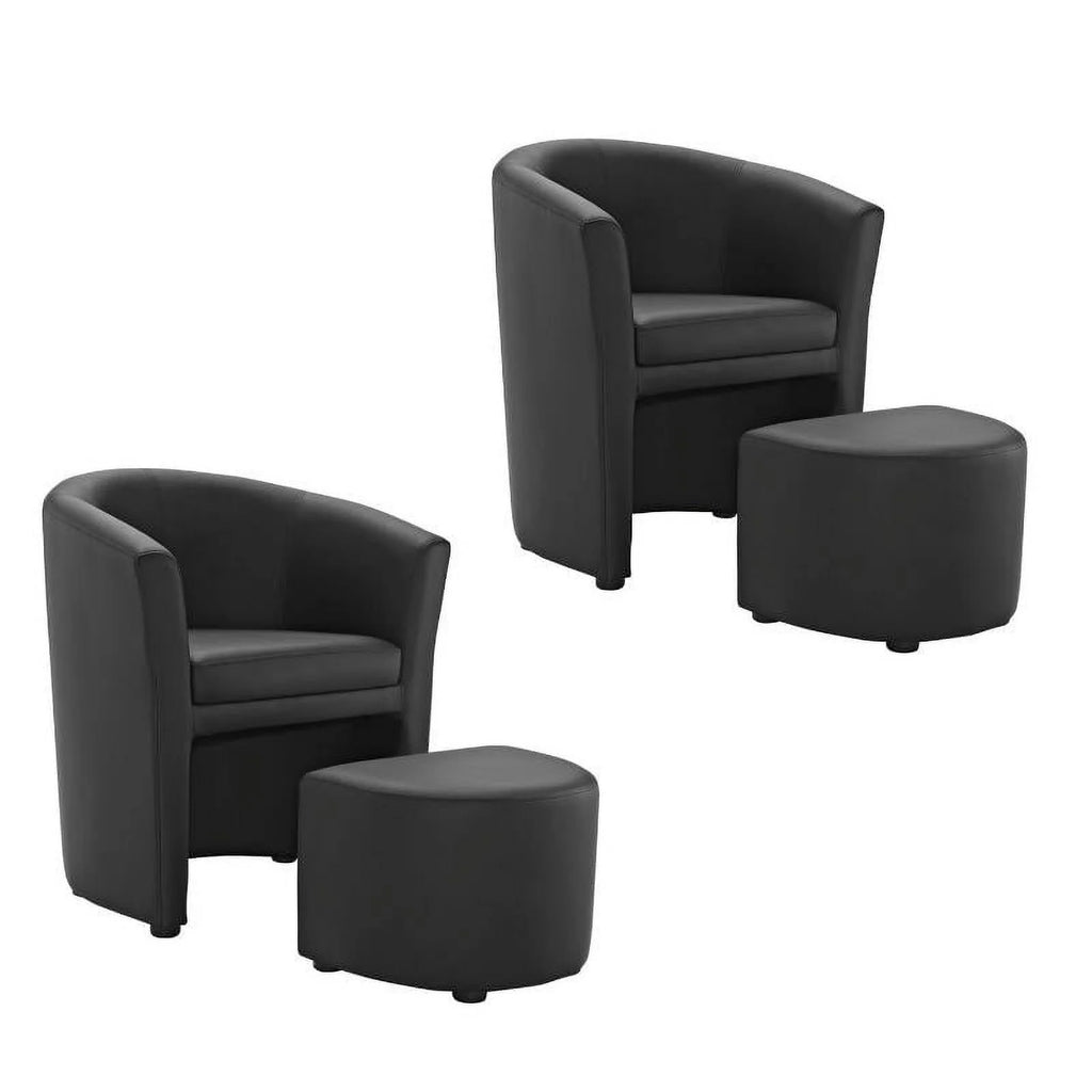 Black 2 Piece Faux Leather Accent Chair Set with Ottoman R695