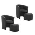 Black 2 Piece Faux Leather Accent Chair Set with Ottoman R695
