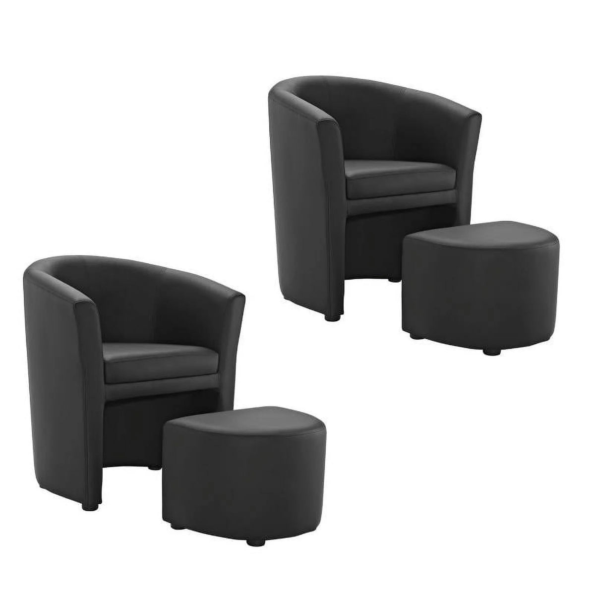 Black 2 Piece Faux Leather Accent Chair Set with Ottoman R695