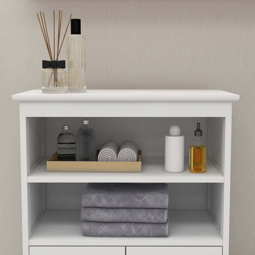 White 2 Door 2 Shelf Wood Bathroom Floor Cabinet M908