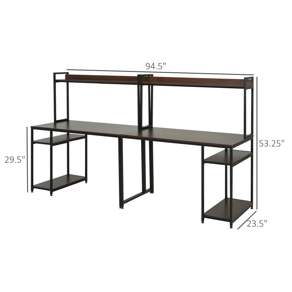 94.5in Industrial Double Computer Desk with Hutch and Storage Shelves P9484