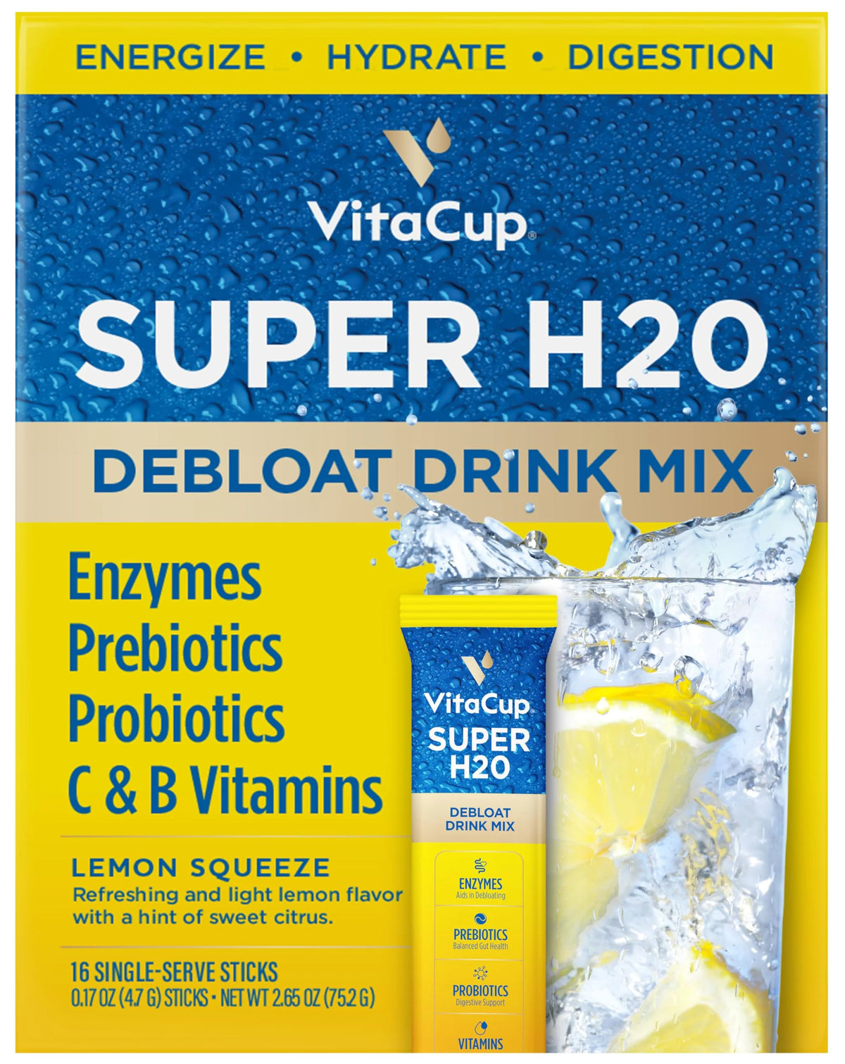 Lemon Flavor Probiotics Prebiotics Drink Mix Packets 16 ct Y996