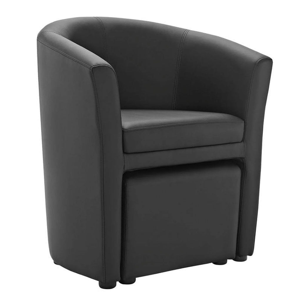 Black 2 Piece Faux Leather Accent Chair Set with Ottoman R695
