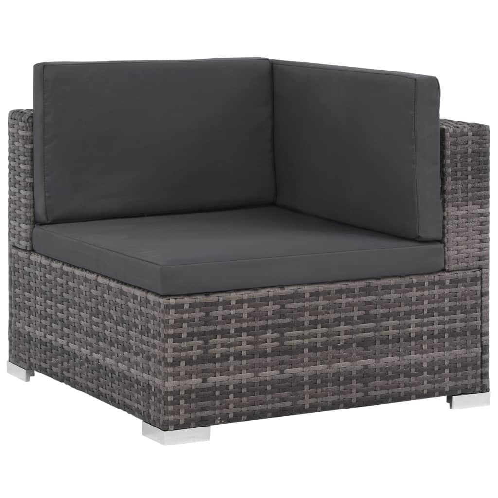Set of 6 Poly Rattan Patio Sectional Corner Sofa with 2 Ottoman and Cushions Gray M945197