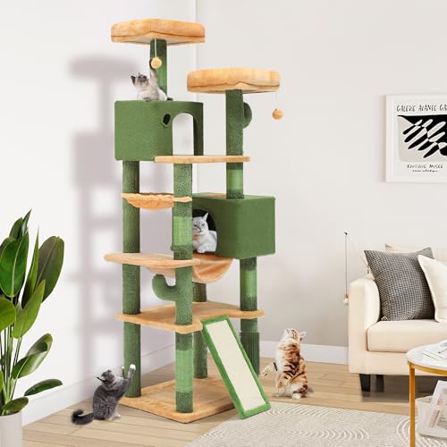 Tall Cat Tree Tower with Self-Grooming Brush, Sisal Scratching Posts and Board Z425813