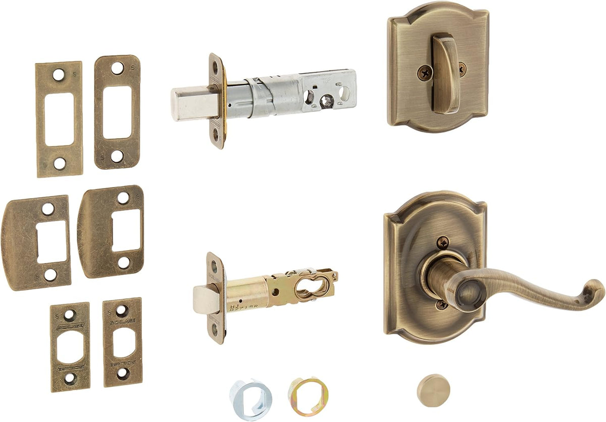 Antique Brass Interior Lever Set with Single Cylinder A40430
