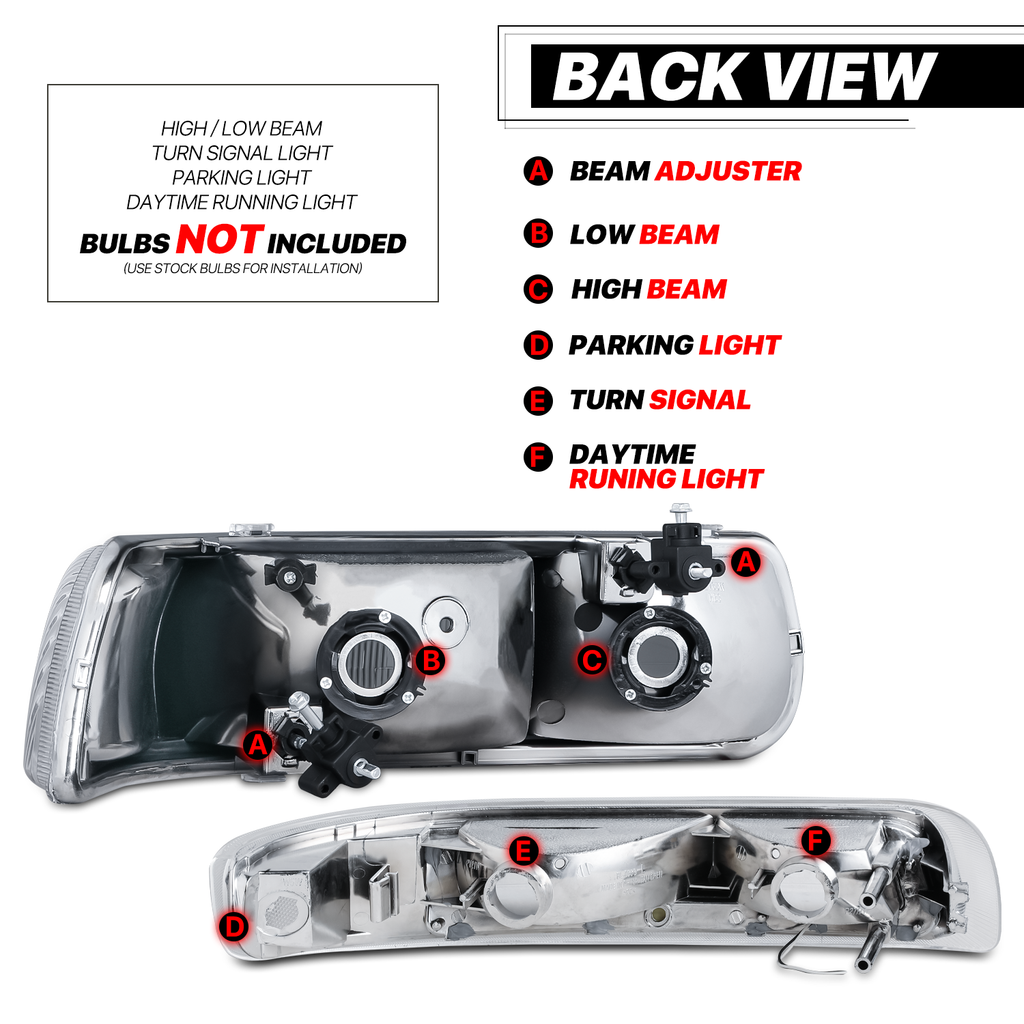 Headlights Assembly with LED Tube DRL for Chevy Silverado Suburban Tahoe Truck U36754
