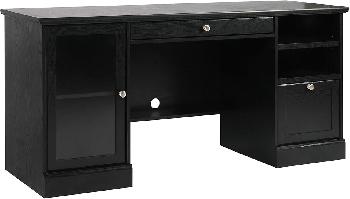 Espresso L-Shaped Executive Desk with Drawers & Cabinet R622