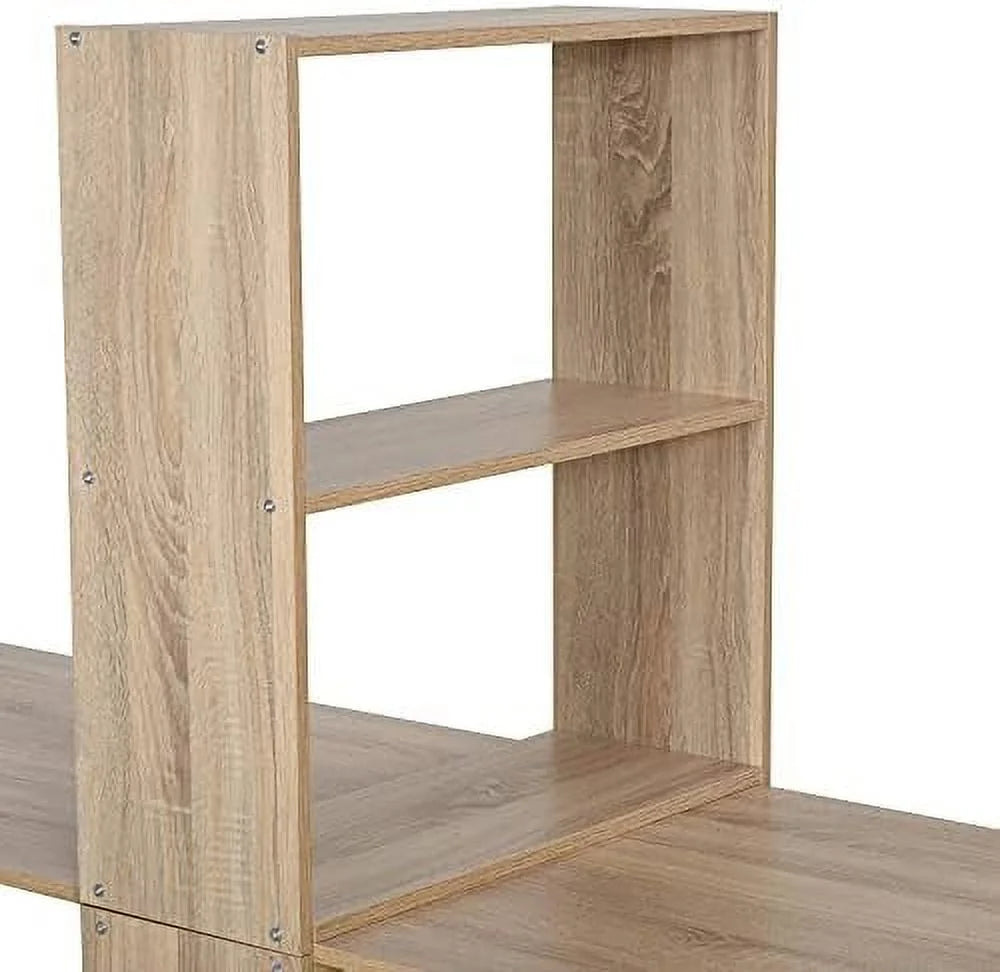 88" 2-Person Computer Desk with Shelves Natural Wood X28907