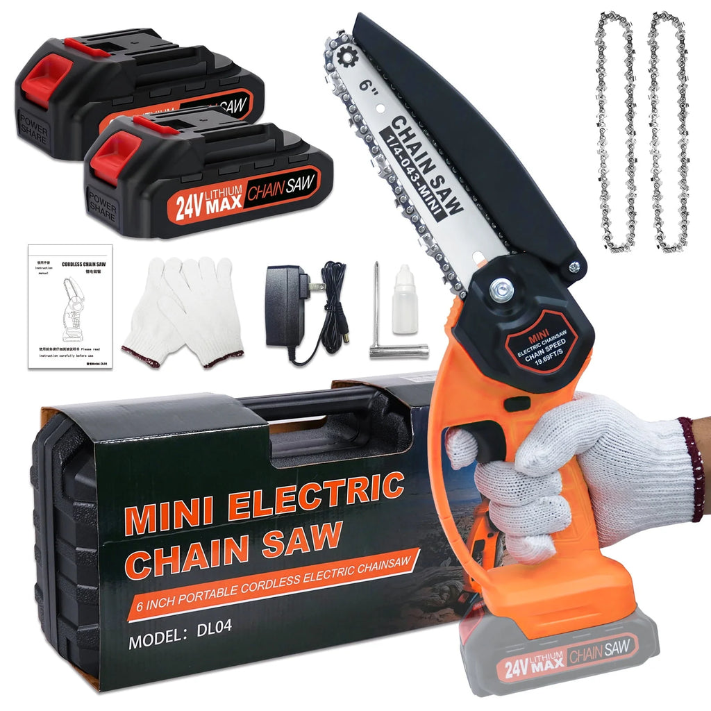 6 Mini Chainsaw Cordless Handheld Chain Saw with 2 Batteries 2 Chains T9911