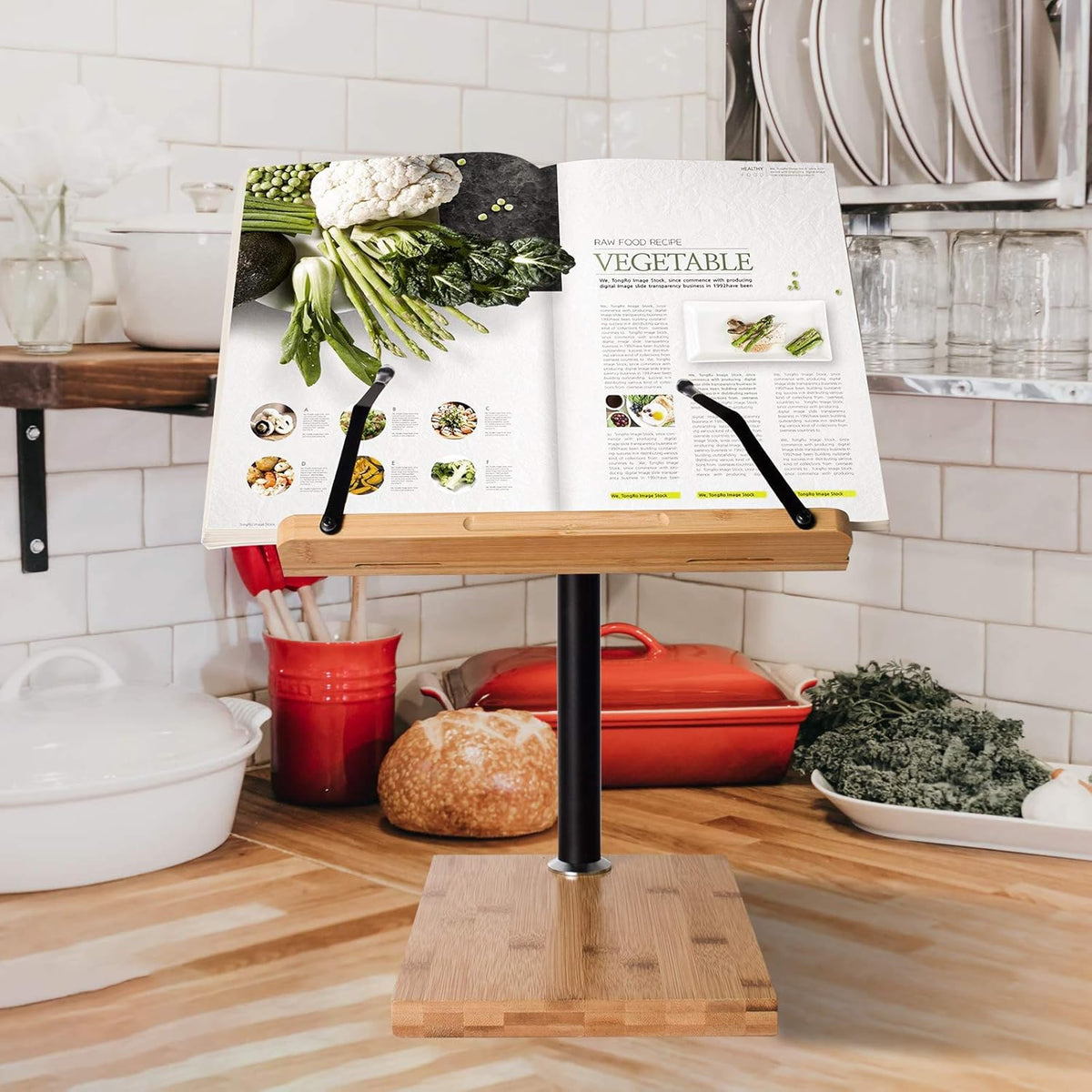 Large Bamboo Wood Book Stand Cookbook Holder, Pack of 2 V8141