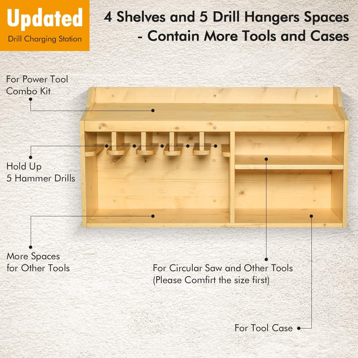 Wall Mount Drill Charging Station with 5 Hanging Slots P95934