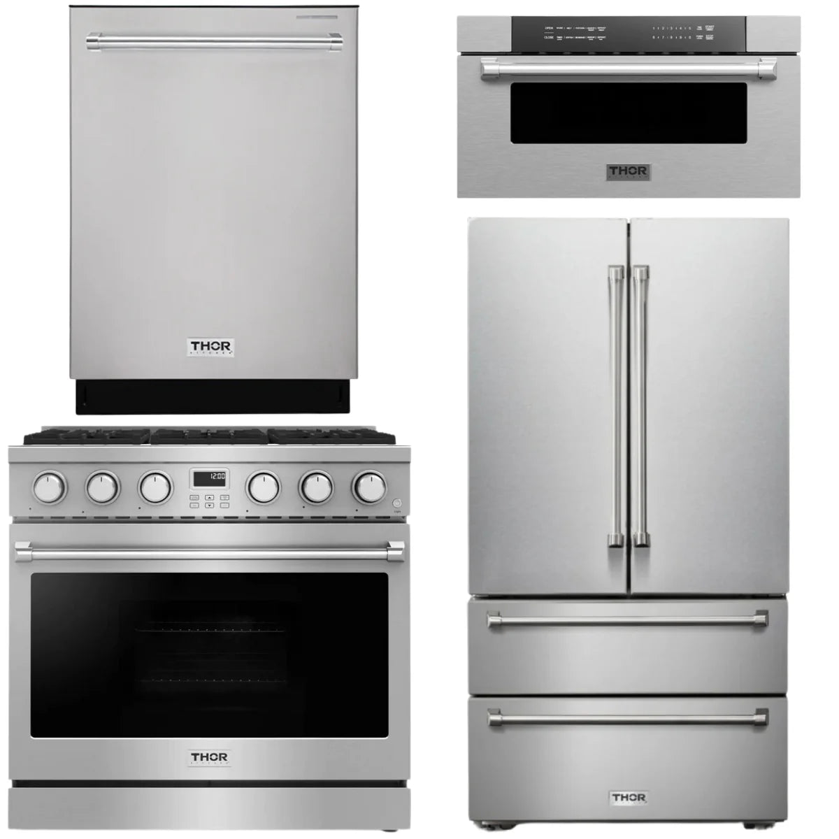 36 Gas Range, Refrigerator, Dishwasher and Microwave Q441