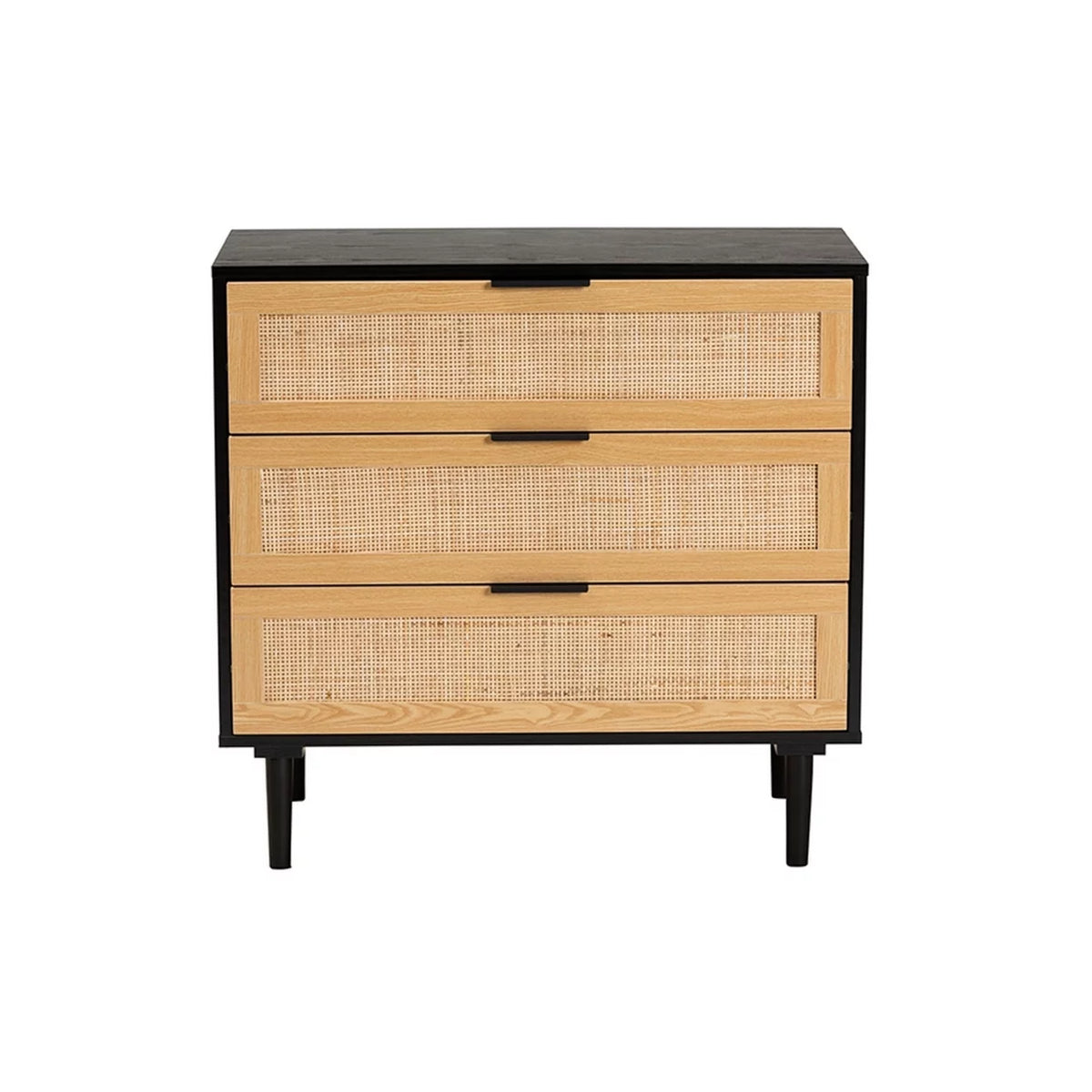 Espresso Brown Wood and Rattan 3-Drawer Dresser Z28758