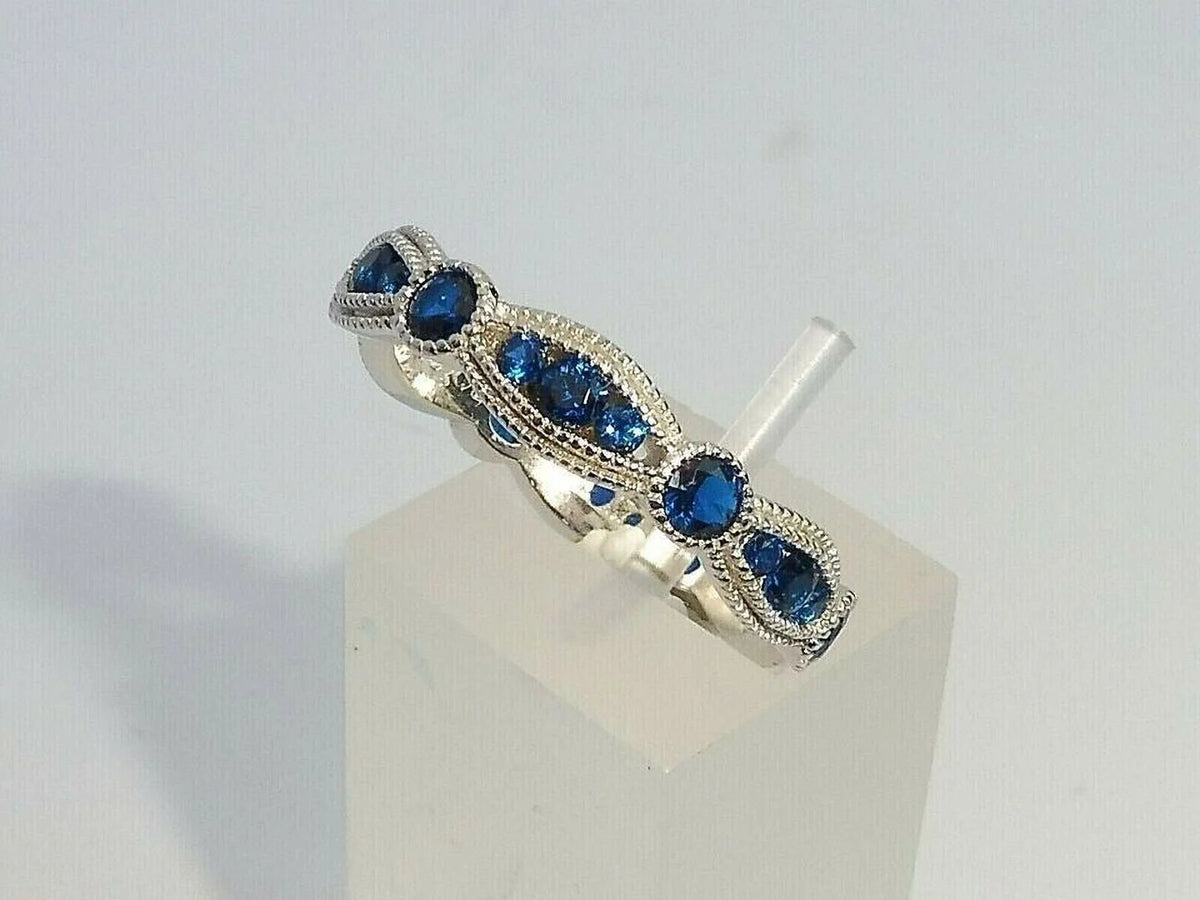 14K White Gold Plated Diamond Blue Sapphire Ring F55559