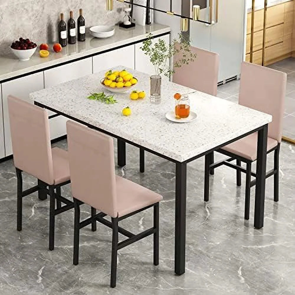 5-Piece Faux Marble Kitchen Table & Chair Set J731