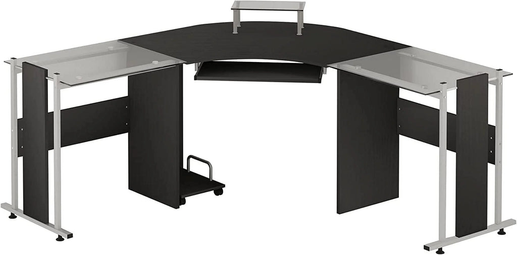 69" L-Shaped Tempered Glass Computer Desk with Monitor Stand S74969