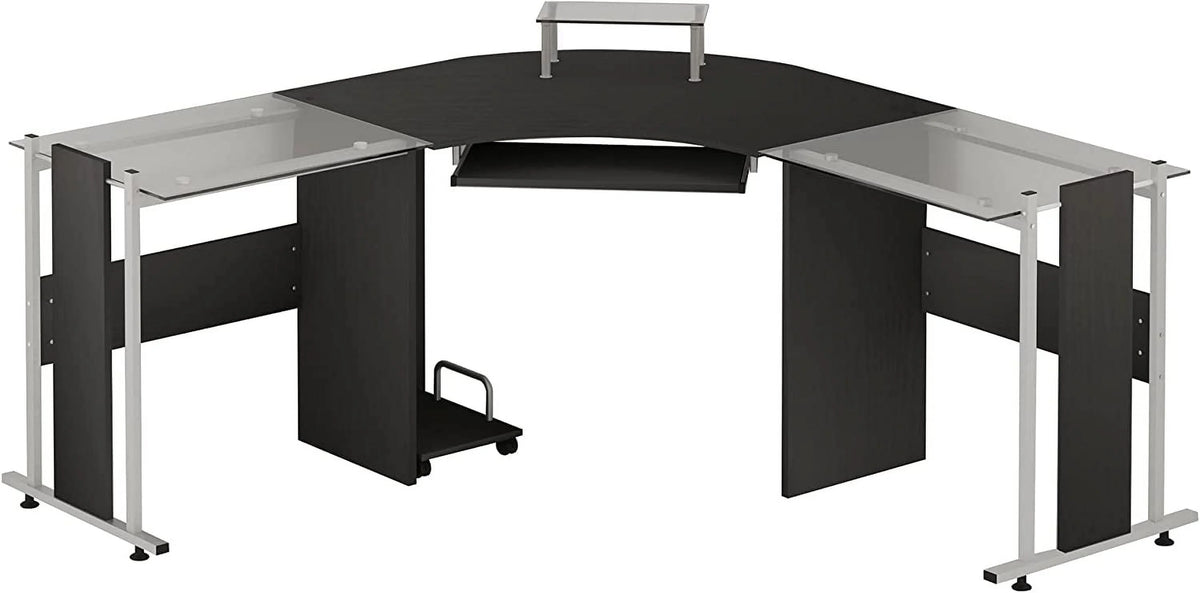 69" L-Shaped Tempered Glass Computer Desk with Monitor Stand S74969
